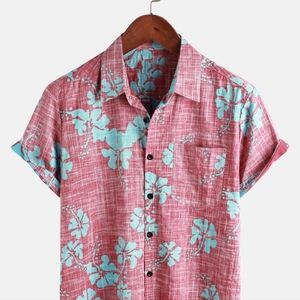 Men's Red Atlanl Floral Shirt - Small